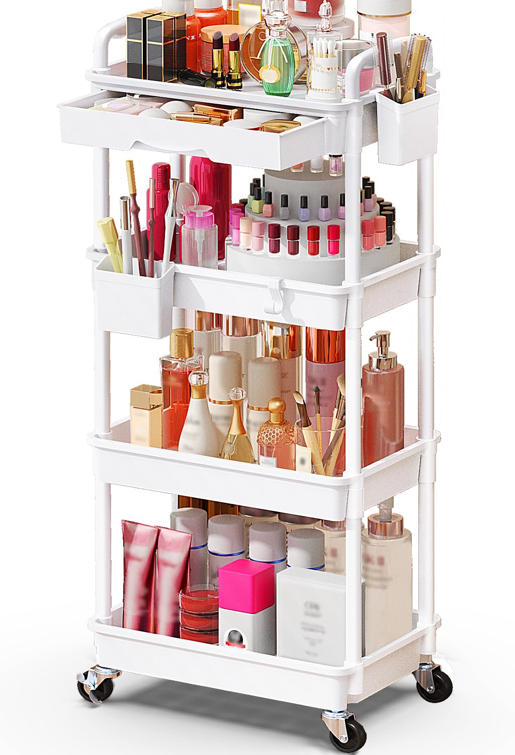 SUNALLY Rolling Makeup Cart with Drawers, Rolling Vanity Nail Cart, White