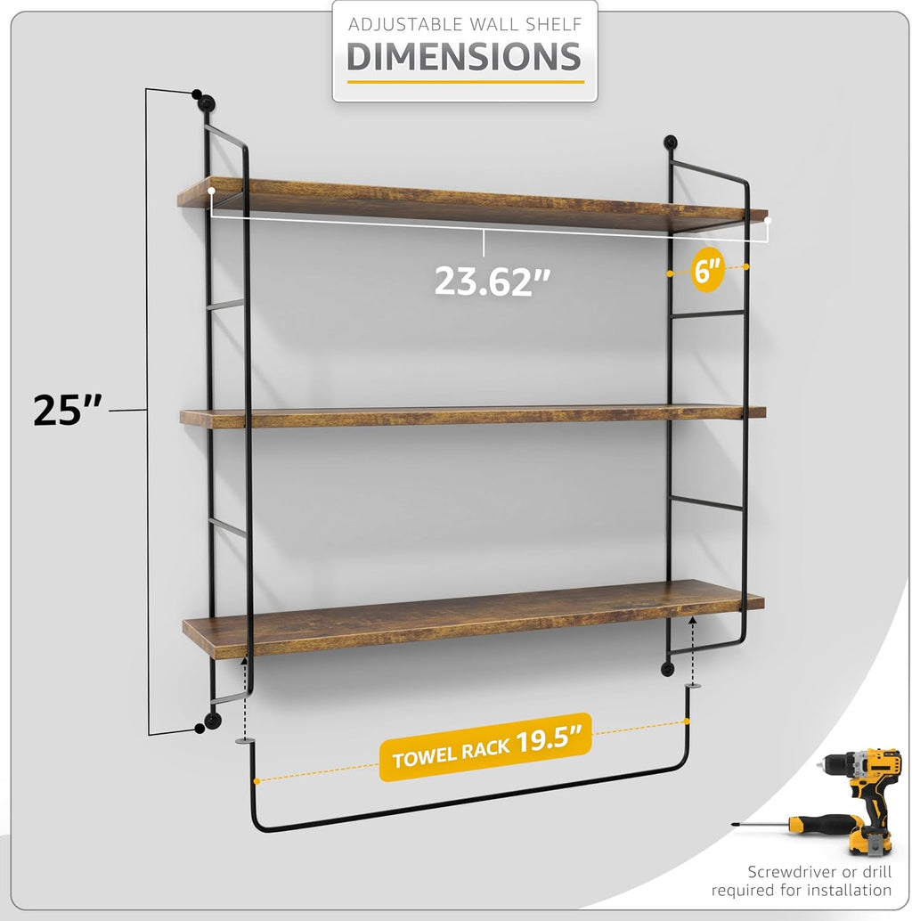 Sorbus 3-Tier Floating Shelves for Wall, Bathroom Storage & Decor (Brown)