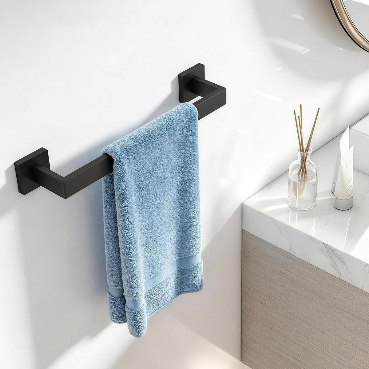 FLE Towel Bar, Black Wall Mount Towel Holder for Bathroom Kitchen,16 Inch
