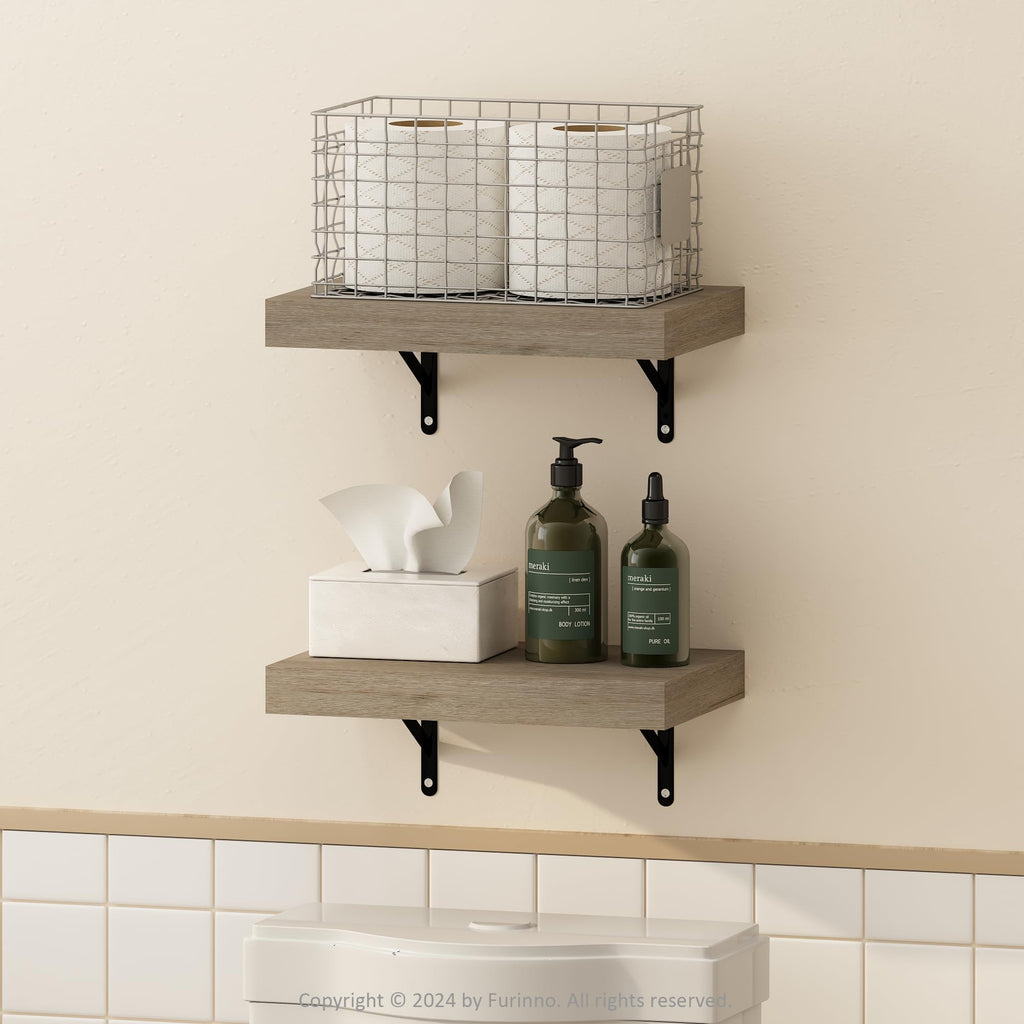 Furinno Tanna Floating Shelves for Wall Set of 2, 22-Inch Bathroom Wall Shelf, Wall Mounted Shelf, for Bathroom Organizers and Storage, Living Room, Natural