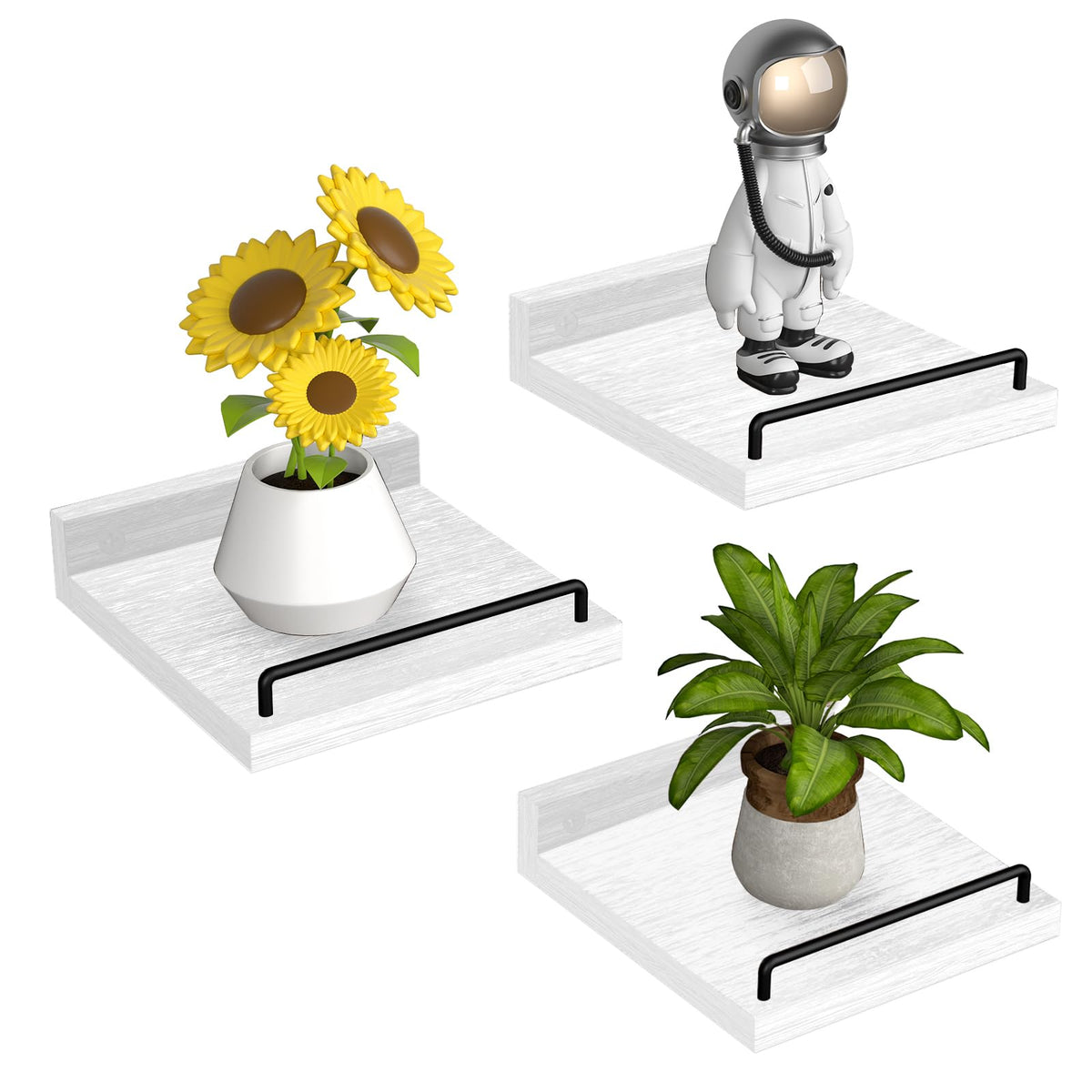 RYOFOBETTO Floating Shelves for Wall Decor Bathroom Shelves Over Toilet, Farmhouse Wall Shelves for Living Room, Bedroom, Picture Frames, Plants, Kitchen (Black, Set of 3)