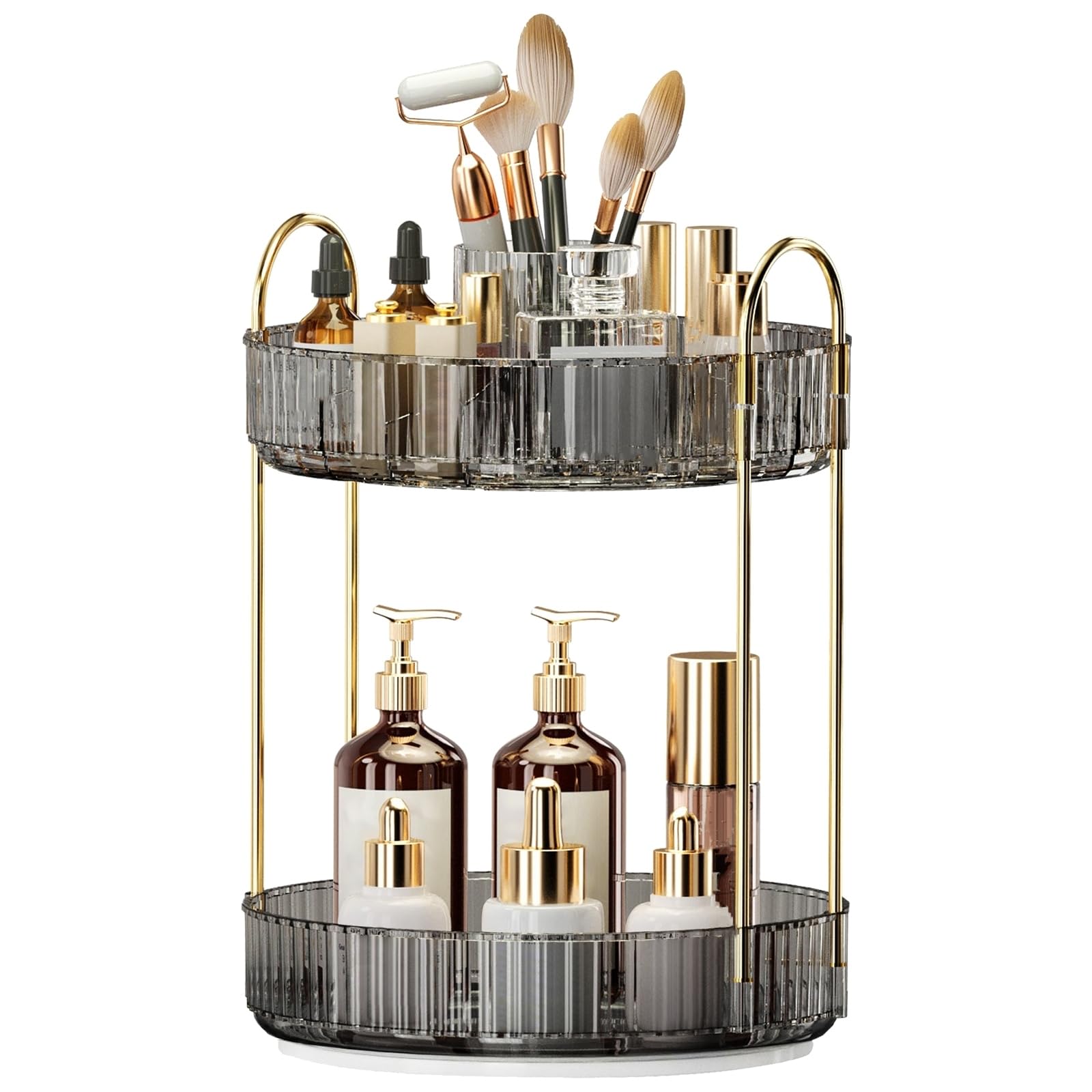 360° Rotating Makeup Organizer, Large-Capacity Skincare Make Up Storage 3 Tier Perfume Organizers Cosmetic Dresser Organizer with Makeup Brush Holder, Fits Bedroom, Bathroom, Vanity Shelf Countertop