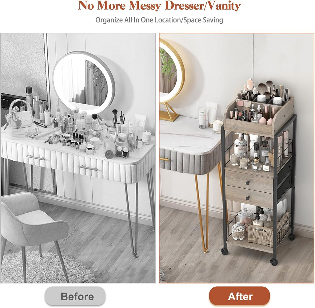 Makeup Organizer, Floor Skincare Organizers Make Up Organizers and Storage with Drawers, Vanity Organizer Cosmetics Display Cases Holder for Skin Care Nail Polish Perfume Black
