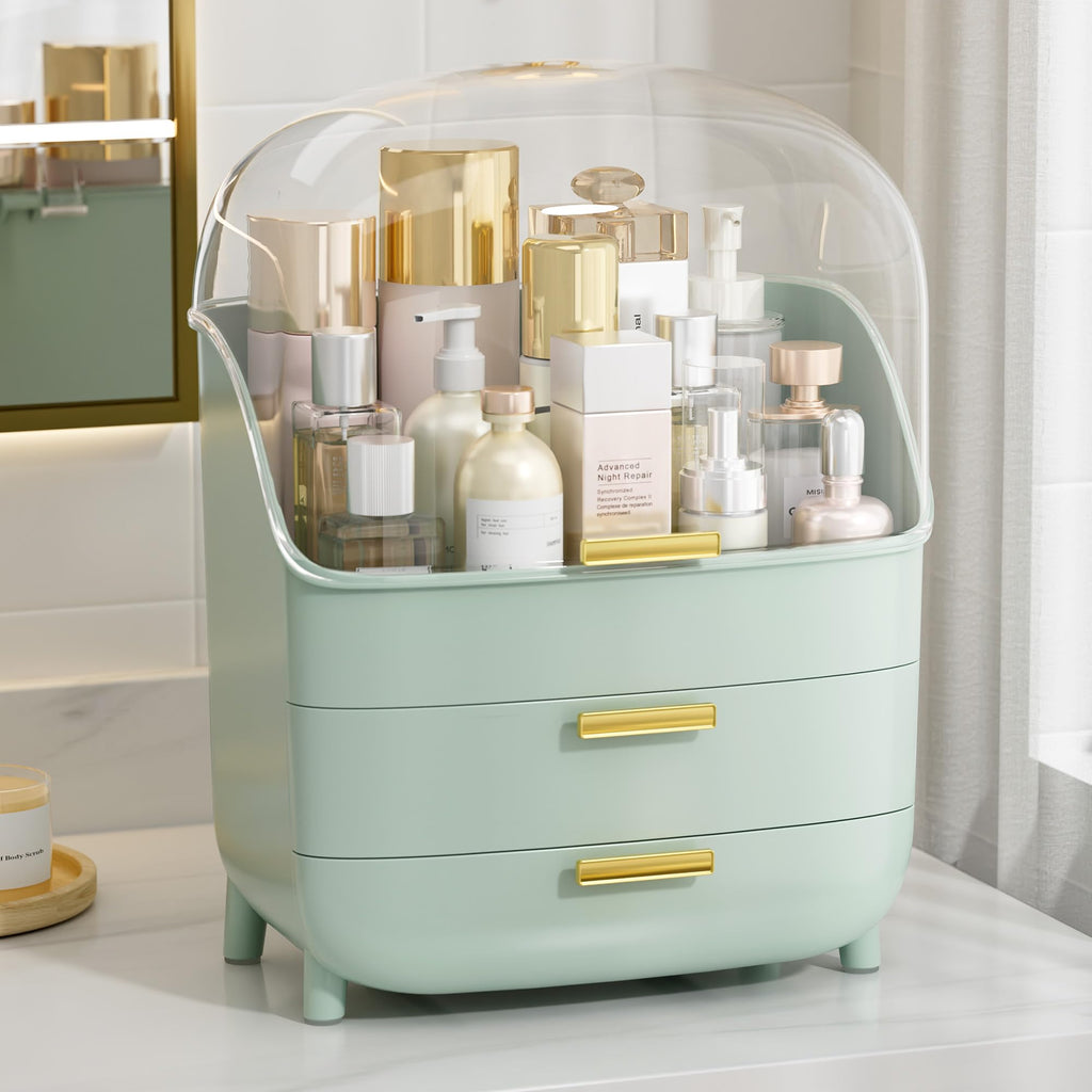 Vtopmart 3-Tier Skincare Makeup Organizer with Drawer and LId, White