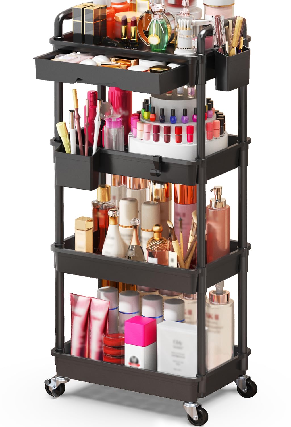 SUNALLY Rolling Makeup Cart with Drawers, Rolling Vanity Nail Cart, White