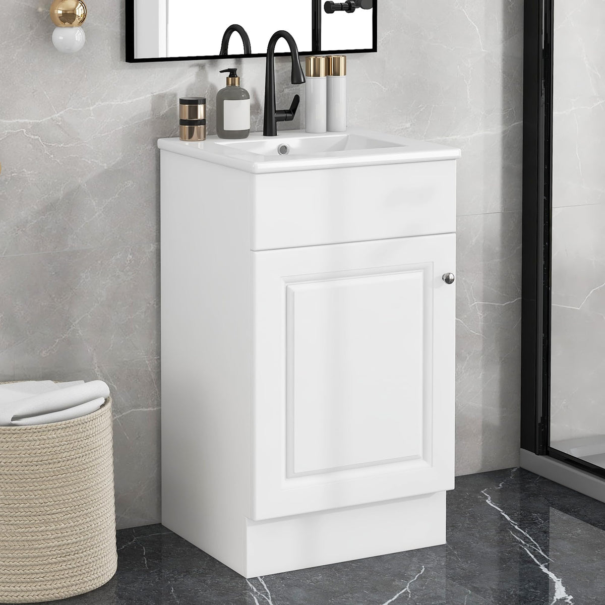 Virubi 20 in Small Bathroom Vanity with Sink, Soft Closing Door,Tilt-Out Drawer and Adjustable Shelf,Solid Wood Frame Modern Single Bathroom Sink Cabinet with Storage, Freestanding, Natural Wood