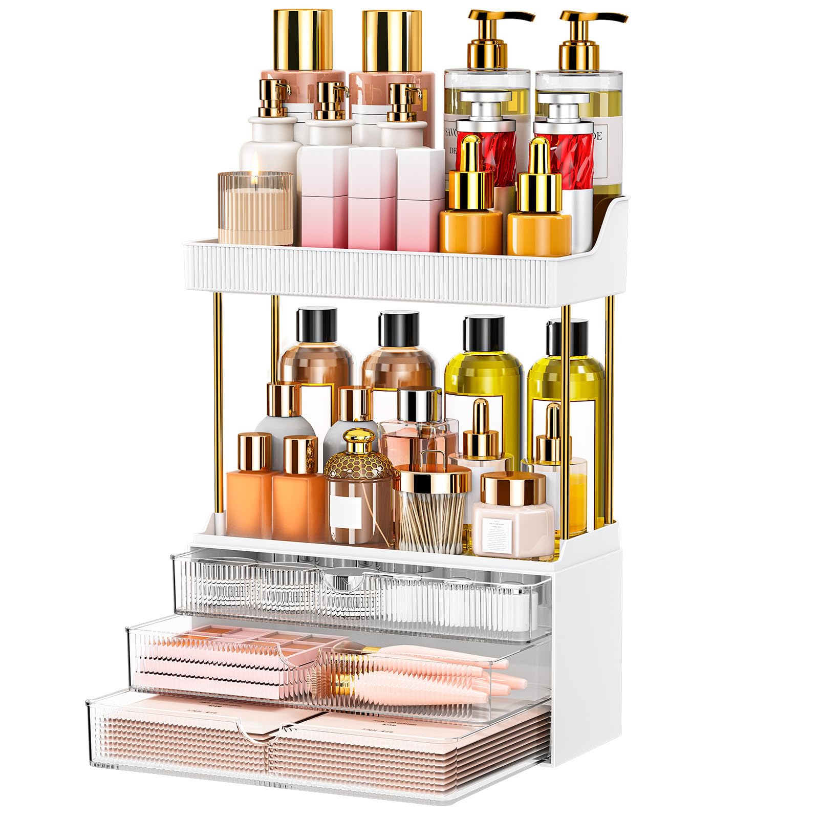 caktraie 3-Drawer 2-Tier Acrylic Makeup & Bathroom Vanity Organizer