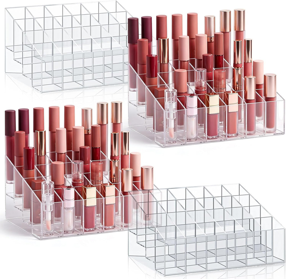 Macarrie 4 Pieces Lipstick Holder Organizer 24 Slot Acrylic Lipstick Makeup Case Display Stand Storage Box for Rollerball Perfume Organizer Watercolor Paint Sticks
