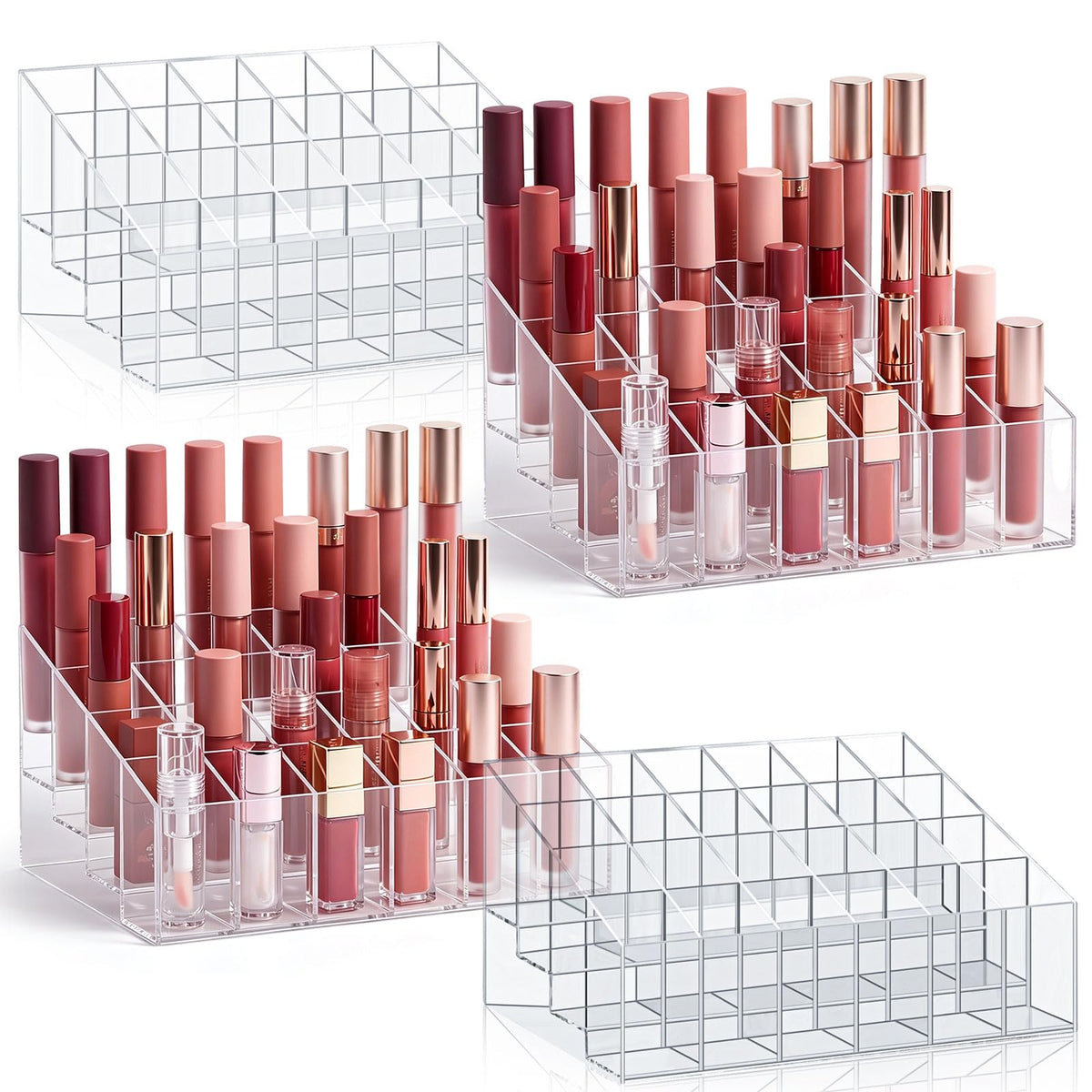 Macarrie 4 Pieces Lipstick Holder Organizer 24 Slot Acrylic Lipstick Makeup Case Display Stand Storage Box for Rollerball Perfume Organizer Watercolor Paint Sticks