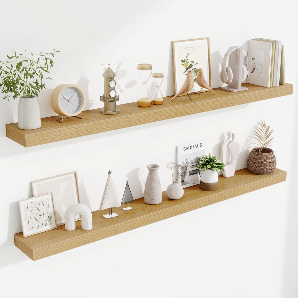 Fun Memories Floating Shelves Bathroom for Wall Mounted Shelves, 20 Inch Wood Shelf Set of 2, Home Storage & Display Decor, Walnut
