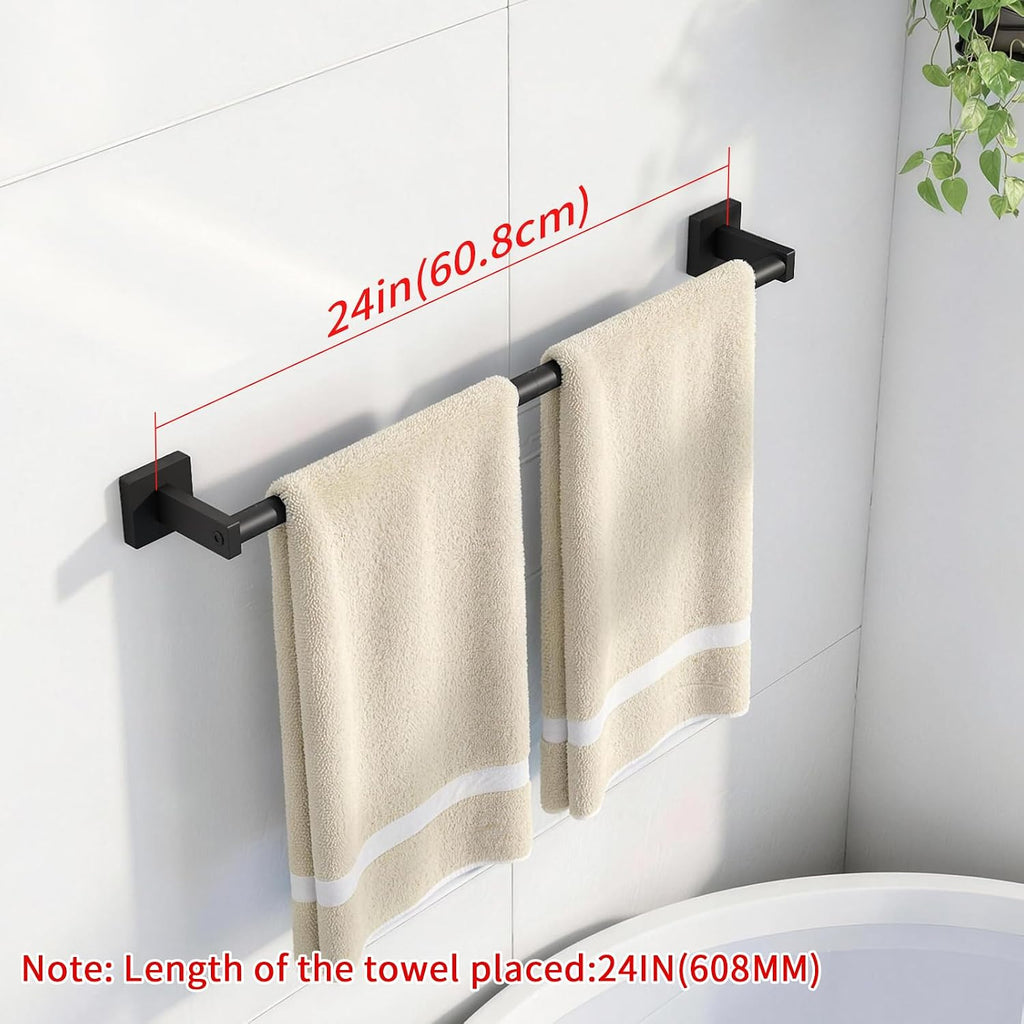 MKO Towel Bar for Bathroom, 24" 2 Pack Wall Mounted Towel Rack, Black