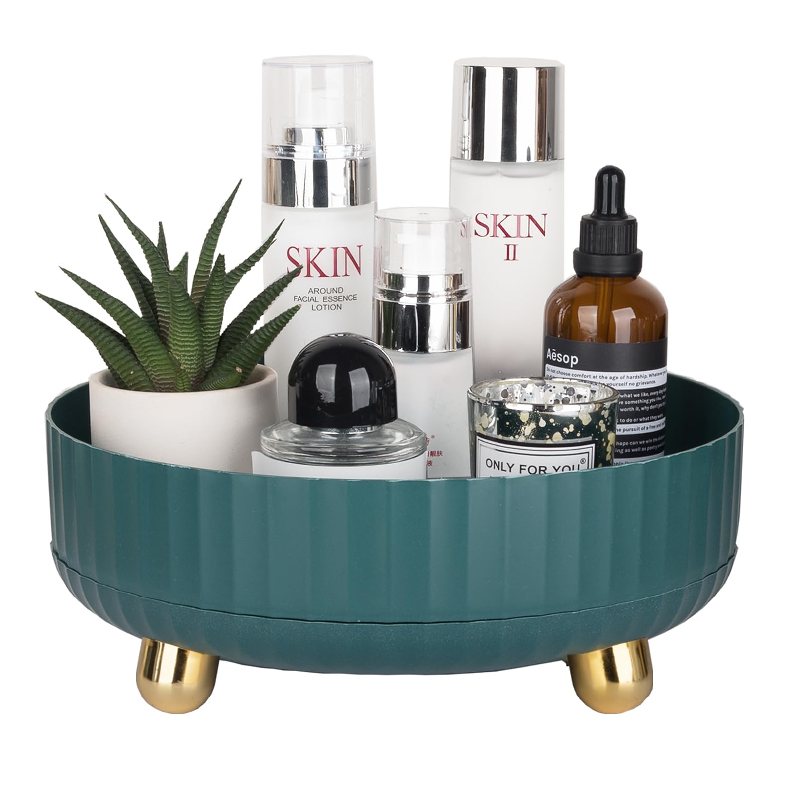 360 Rotating Makeup Perfume Organizer Skincare Tray, Small Ivory White