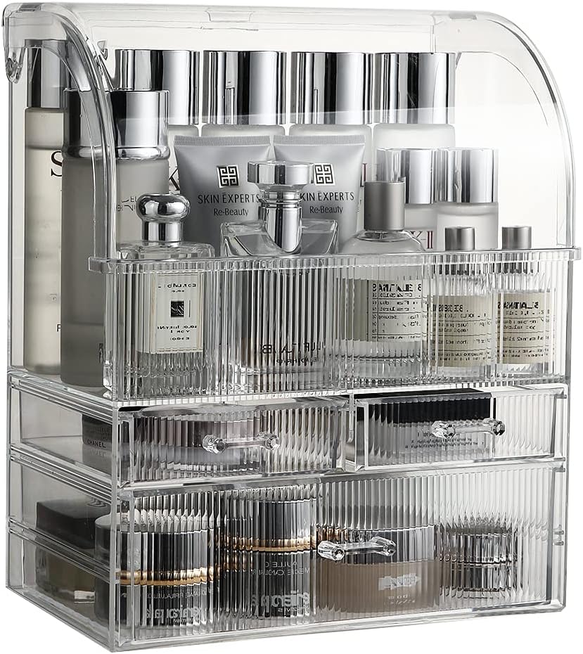 MOOCHI Clear Professional Large Cosmetic Makeup Organizer Bathroom Storage Display Case with Drawers