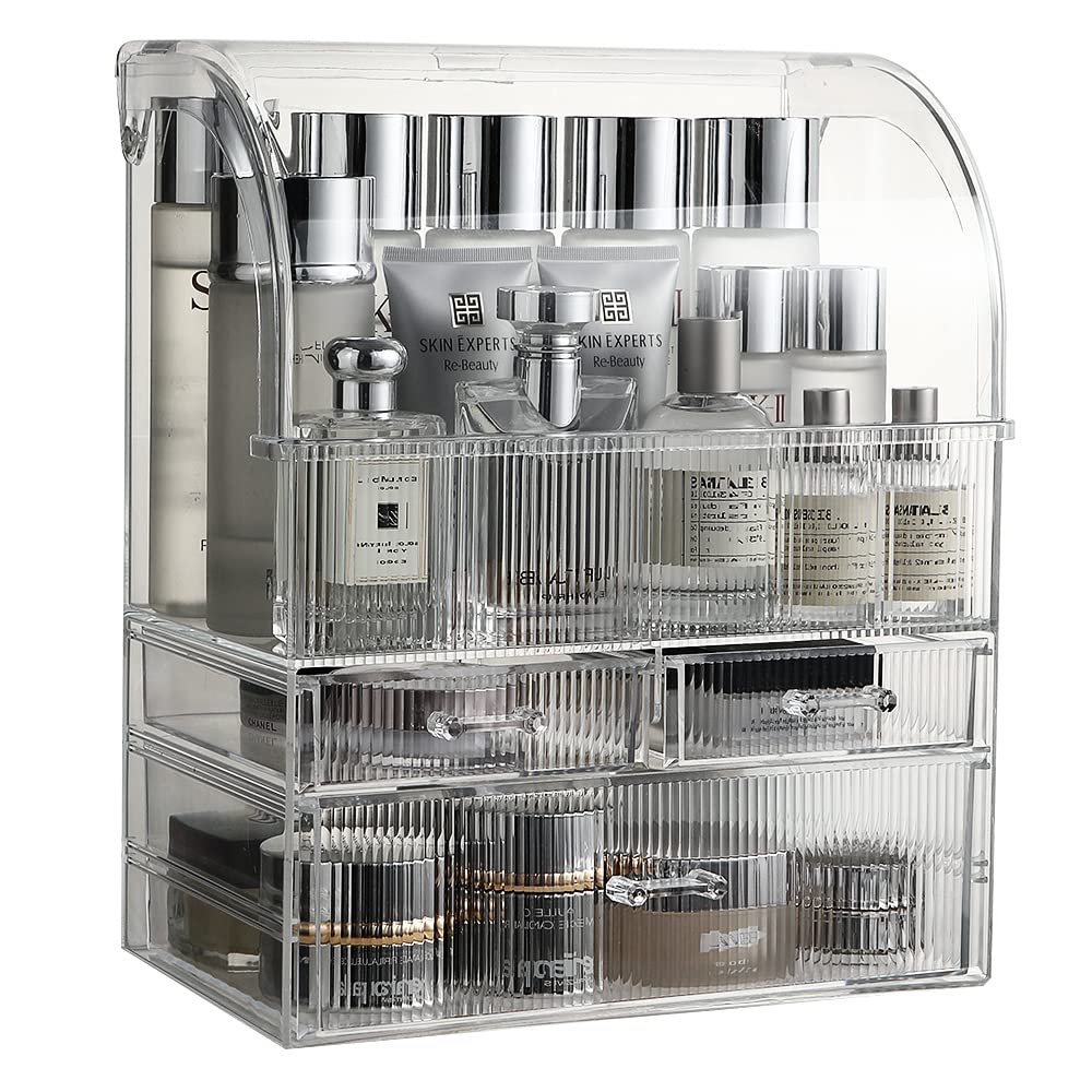 MOOCHI Clear Professional Large Cosmetic Makeup Organizer Bathroom Storage Display Case with Drawers