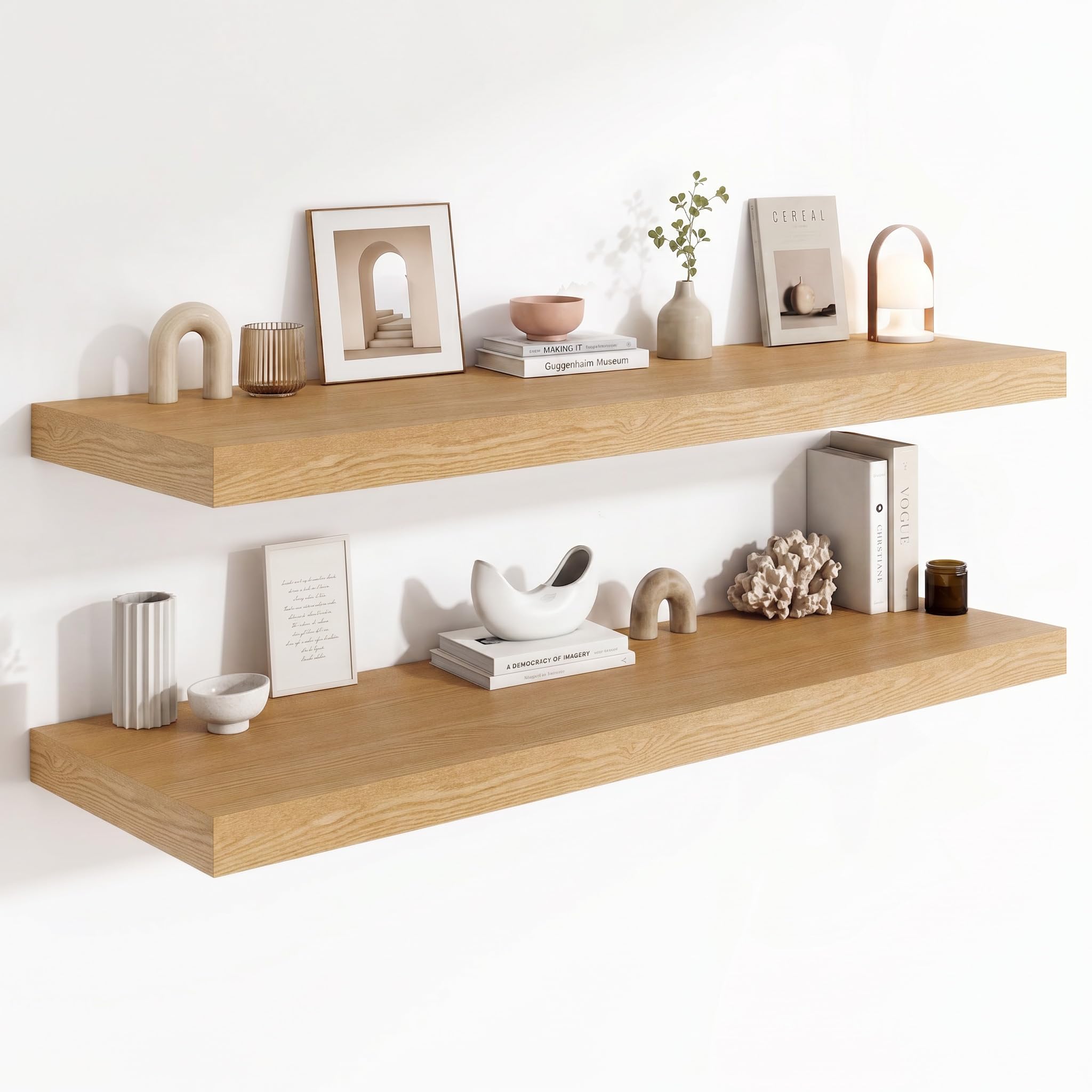Deep Floating Shelves for Wall, 12 Inch Wide Small Wall Shelves Set of 2, 2 Inch Thick Invisible Wall Mounted Shelves for Bathroom Bedroom Nursery,Walnut Color