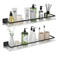 Acrylic Bathroom Floating Shelves - Set of 2, Wall Mounted Shelves for Suitable for Lavatory, Kitchen, Laundry Room, Farmhouse, for Item Storage/Room Decoration (Black)