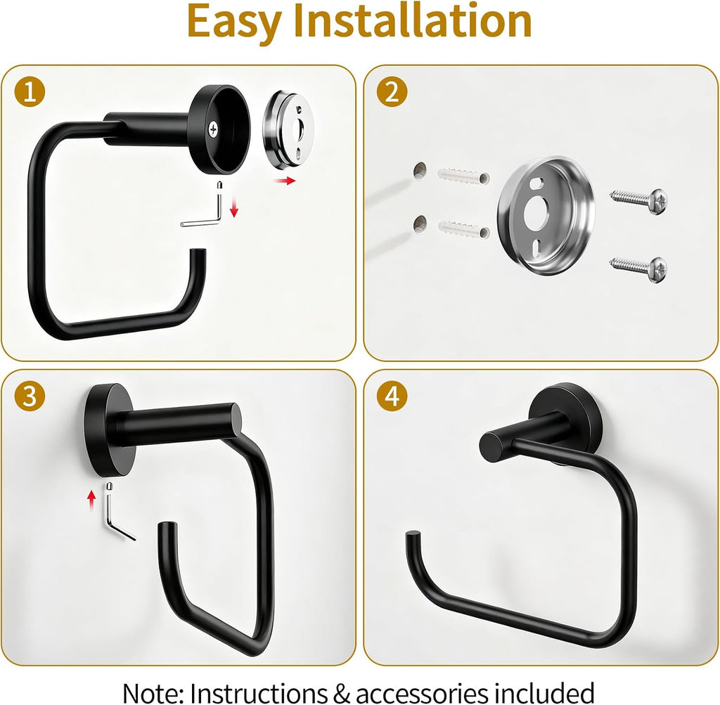 STWWO Hand Towel Holder, 180° Swievl C Shape SquareTowel Ring, Matte Black