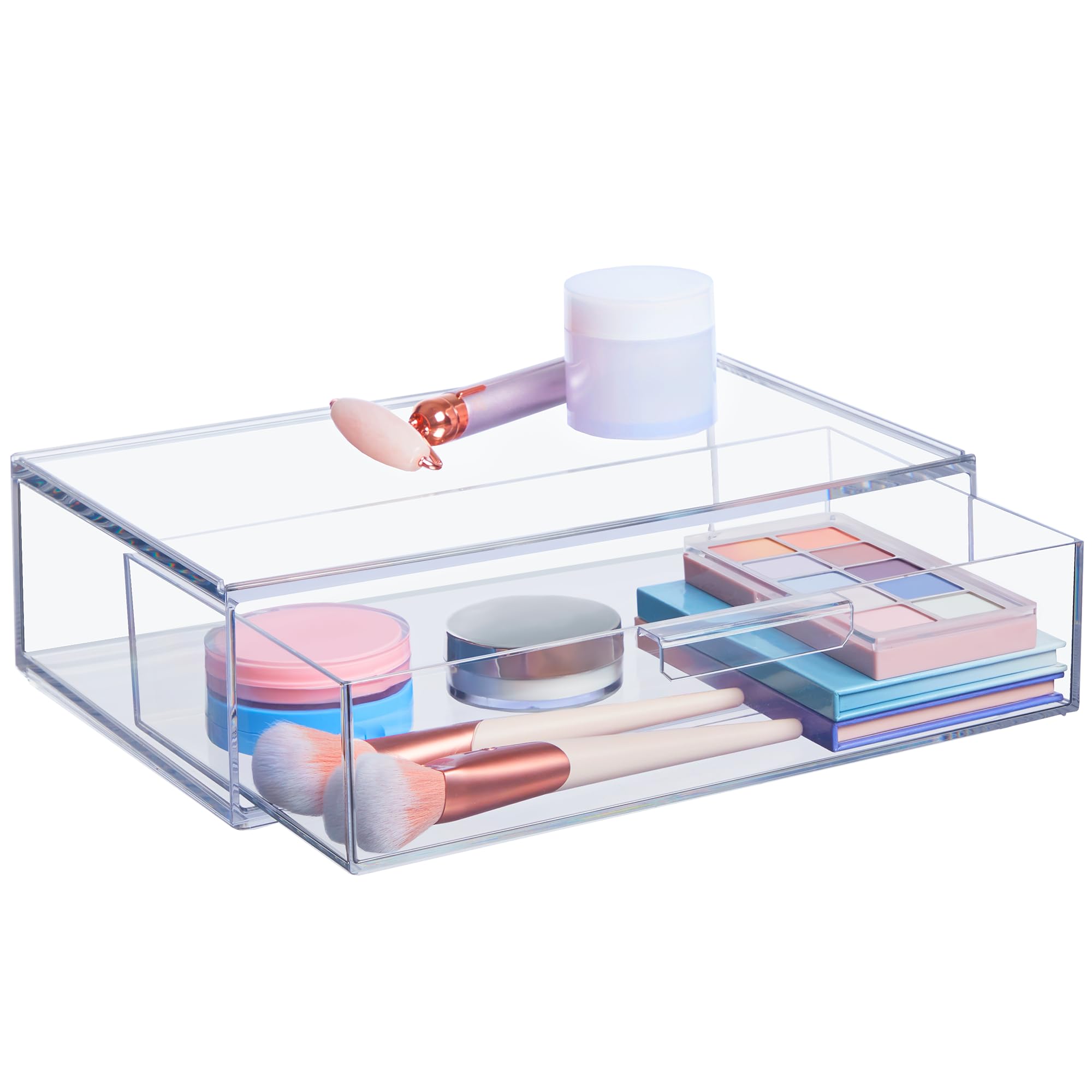 STORi Audrey Clear Vanity Makeup Organizer | 15-Compartment Holder for Brushes, Eyeshadow Palettes, & Beauty Supplies | Stacks on Audrey Storage Drawers | Made in USA