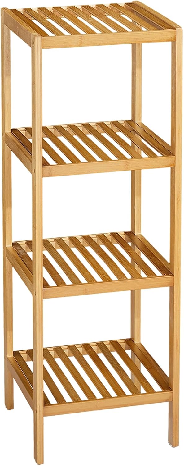 4 Tier Bathroom Shelf, Waterproof Bamboo Shelf for Bathroom