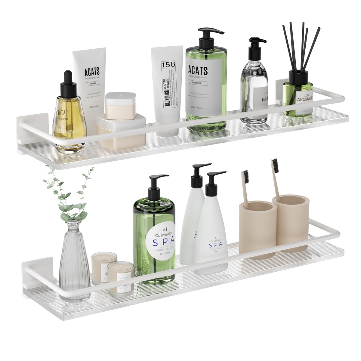 Acrylic Bathroom Floating Shelves - Set of 2, Wall Mounted Shelves for Suitable for Lavatory, Kitchen, Laundry Room, Farmhouse, for Item Storage/Room Decoration (Black)