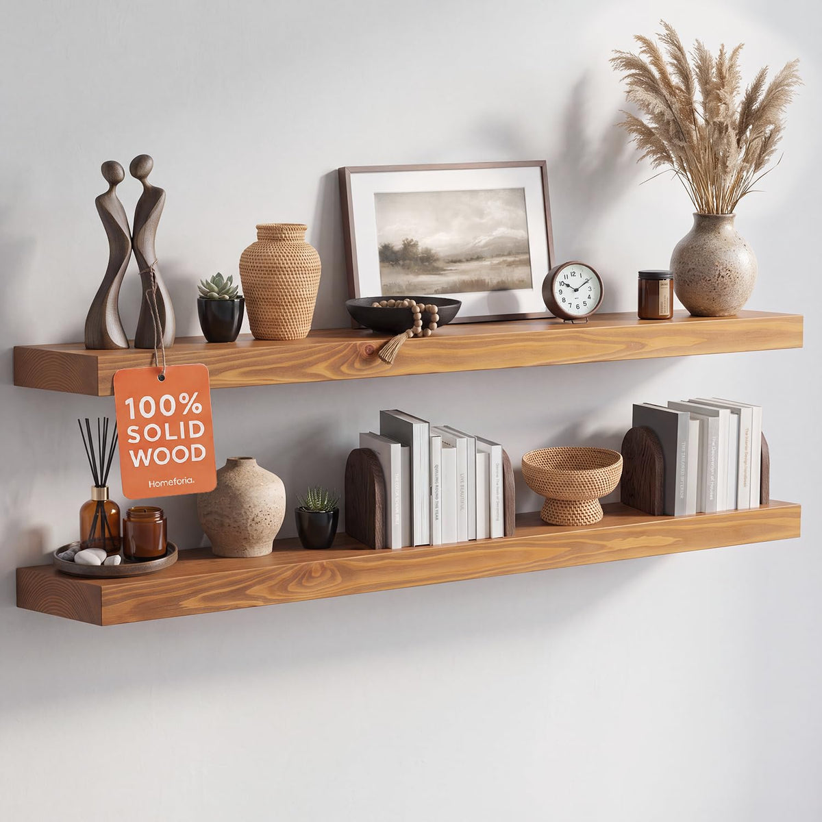 Homeforia 24 Inch Floating Shelves, High-End Solid Pine Wood, Set of 2