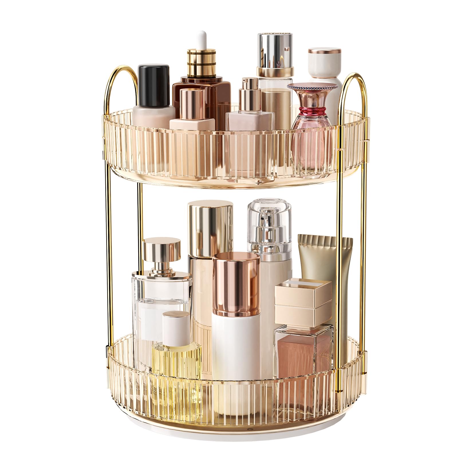 360° Rotating Makeup Organizer, Large-Capacity Skincare Make Up Storage 3 Tier Perfume Organizers Cosmetic Dresser Organizer with Makeup Brush Holder, Fits Bedroom, Bathroom, Vanity Shelf Countertop