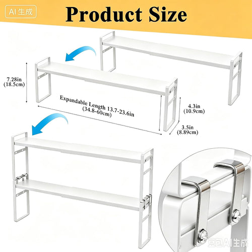 2pcs Expandable Window Sill Plant Shelf, Narrow Expandable Window Shelf for Plants Kitchen Sink Organizer Stackable Shelves for Kitchen Counter, Windowsill Plants, Bathroom Vanity (White)