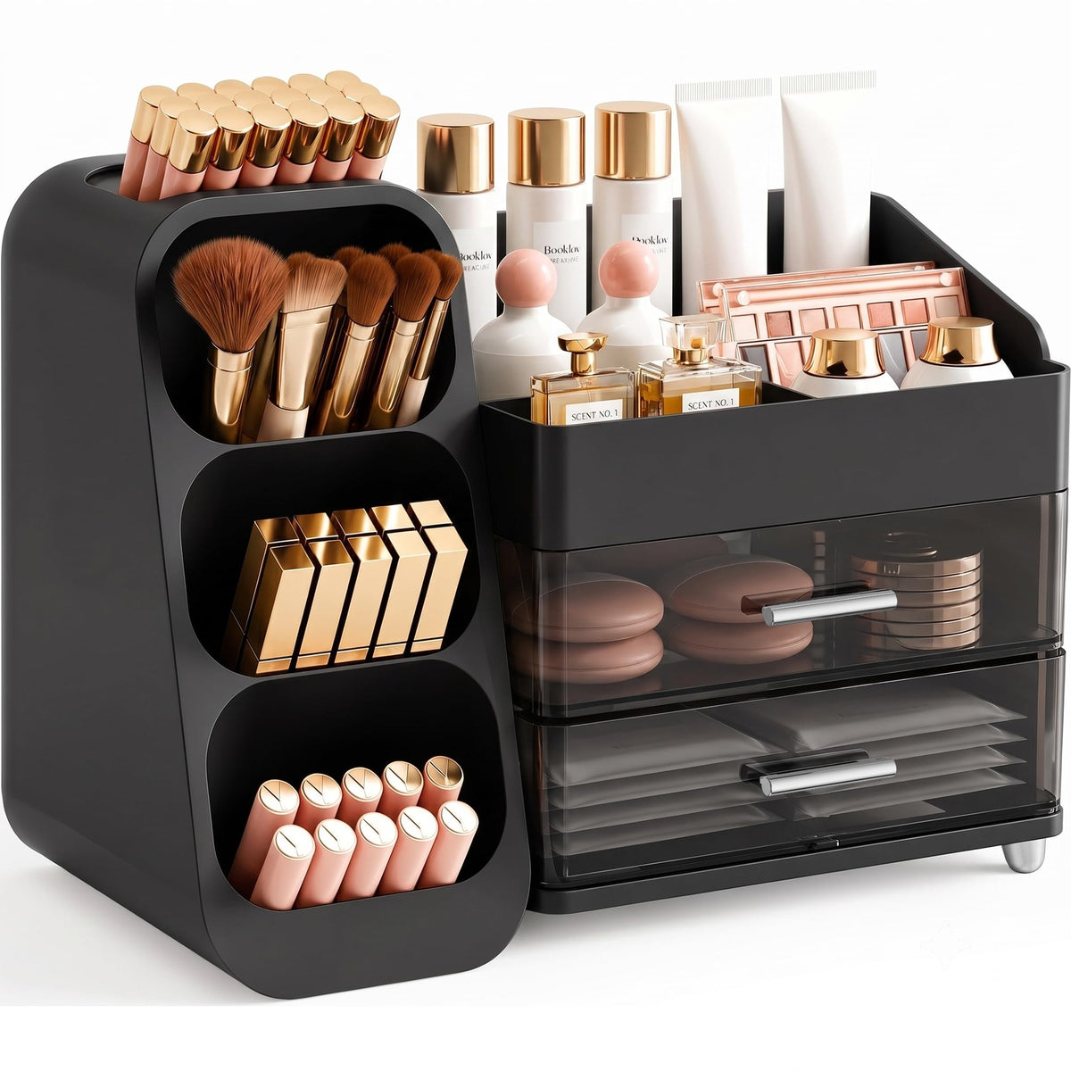 Booklov Large Makeup Organizer for Vanity Countertop, White