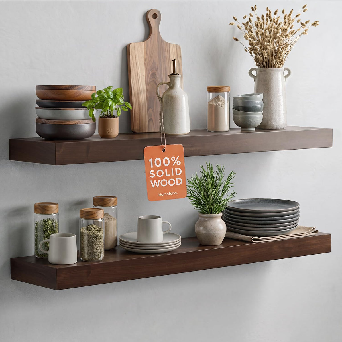 Homeforia 24 Inch Floating Shelves, High-End Solid Pine Wood, Set of 2