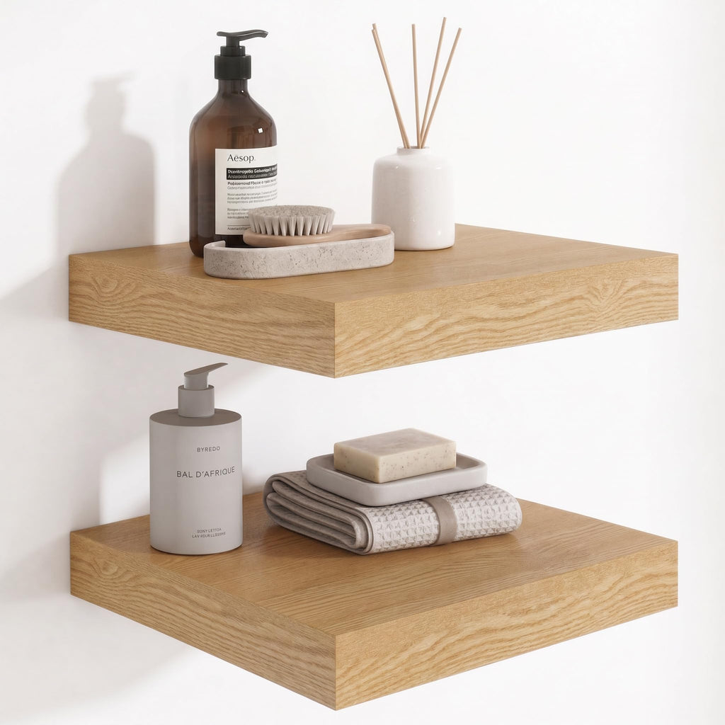 Deep Floating Shelves for Wall, 12 Inch Wide Small Wall Shelves Set of 2, 2 Inch Thick Invisible Wall Mounted Shelves for Bathroom Bedroom Nursery,Walnut Color
