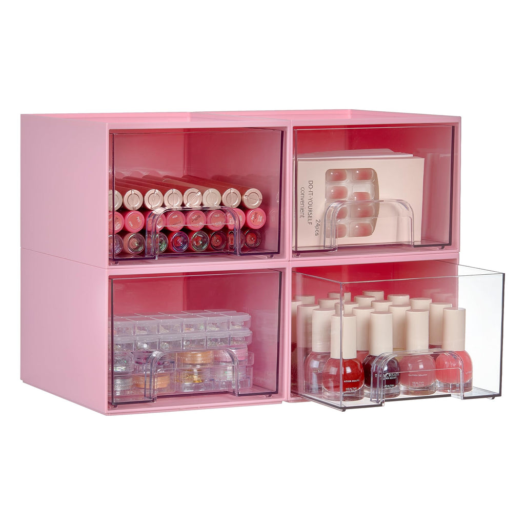 Vtopmart Clear Stackable Storage Drawers, 2 Pack Wide Plastic Organizers