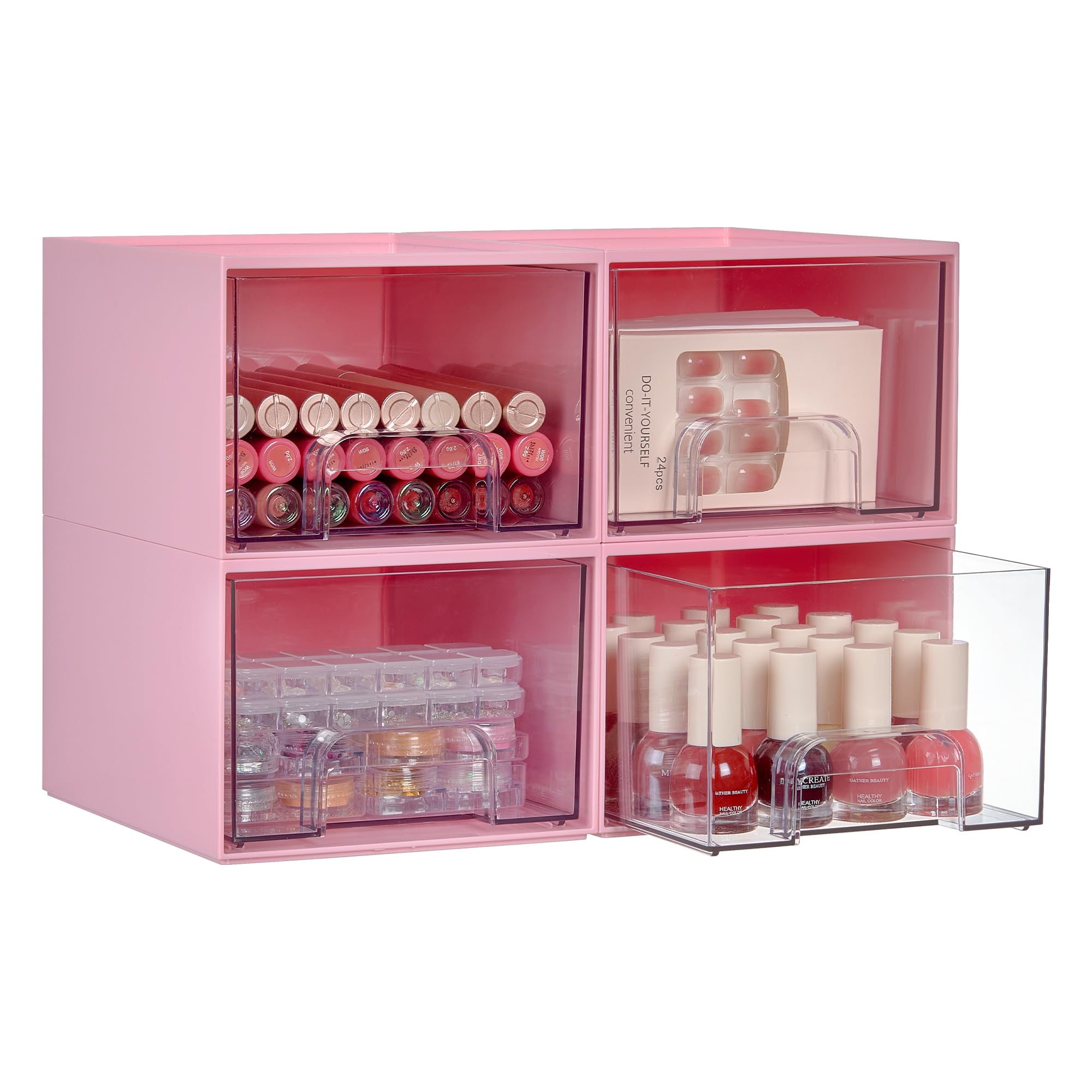 Vtopmart Clear Stackable Storage Drawers, 2 Pack Wide Plastic Organizers