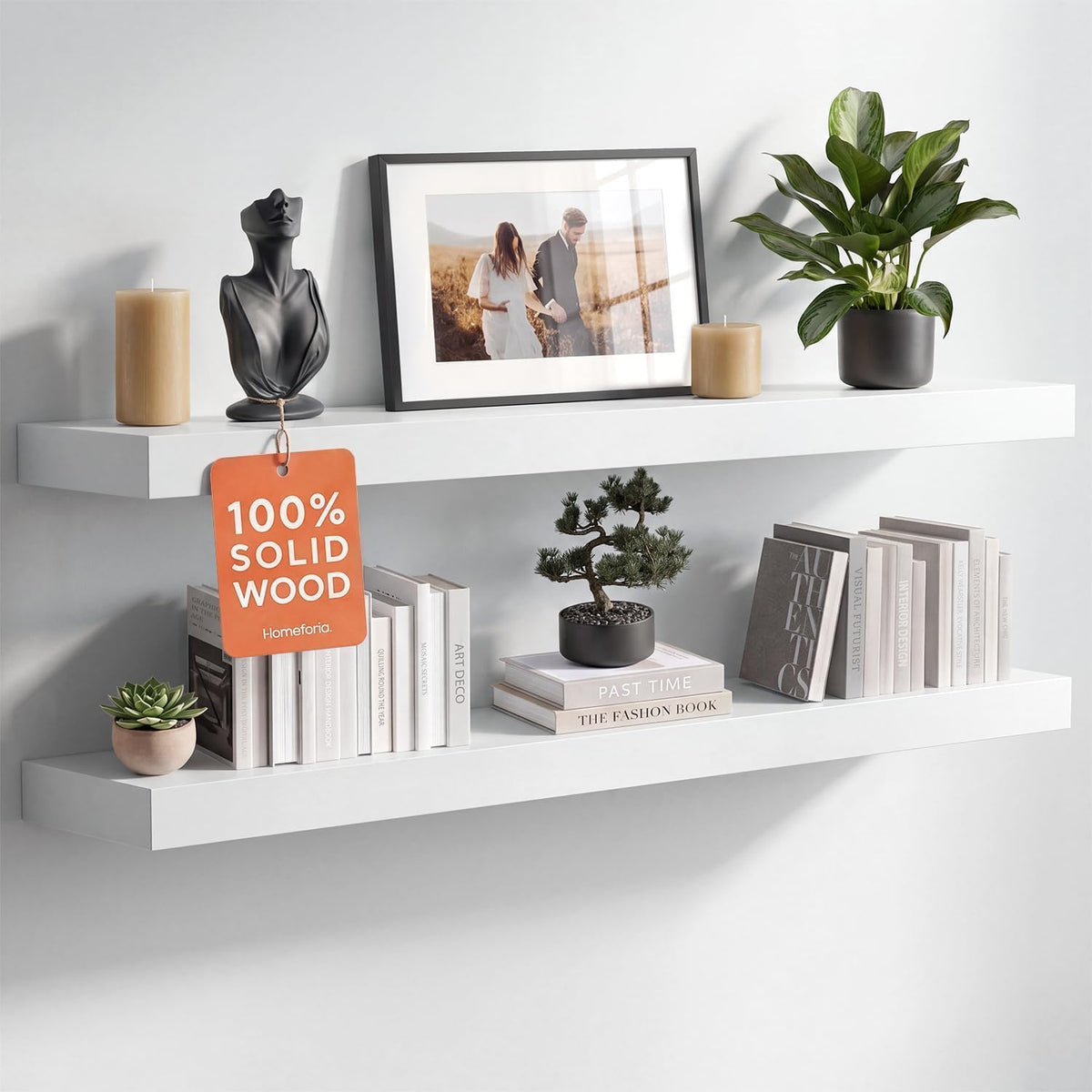 Homeforia 24 Inch Floating Shelves, High-End Solid Pine Wood, Set of 2