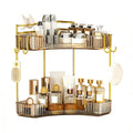 2-Tier Corner Bathroom Counter Organizer，Makeup & Skincare Shelf with Built-in Brush Holder，Space-Saving Bathroom Countertop Organizer for Skincare, Perfume, Cosmetics(Clear)