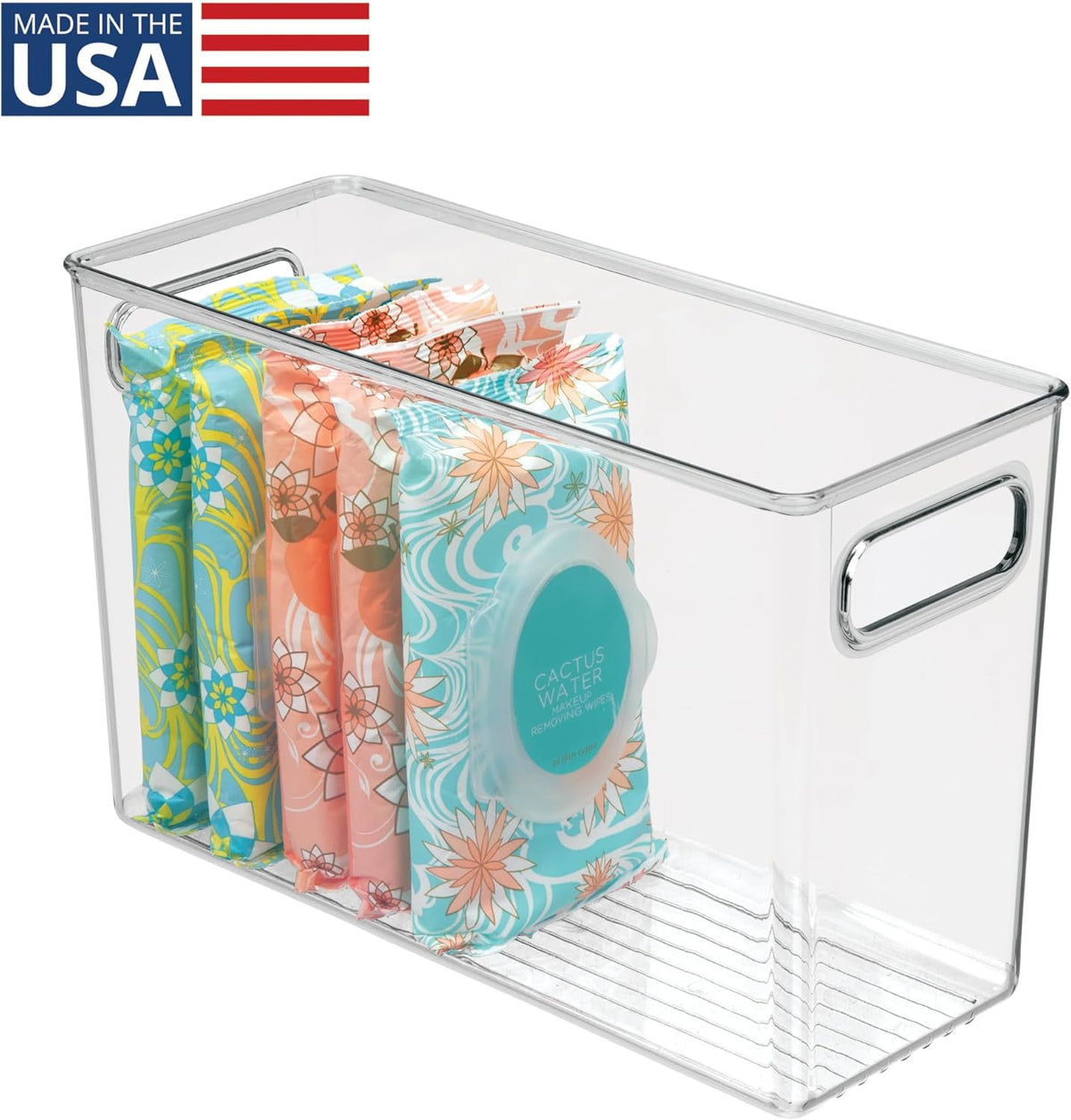 iDesign Slim Clear Plastic Bathroom Storage Bin, Tall Narrow