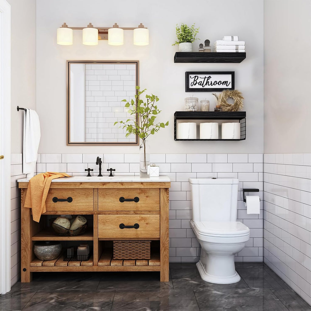 QEEIG ‎Bathroom Shelves with Decor Sign (Black, 15.7")