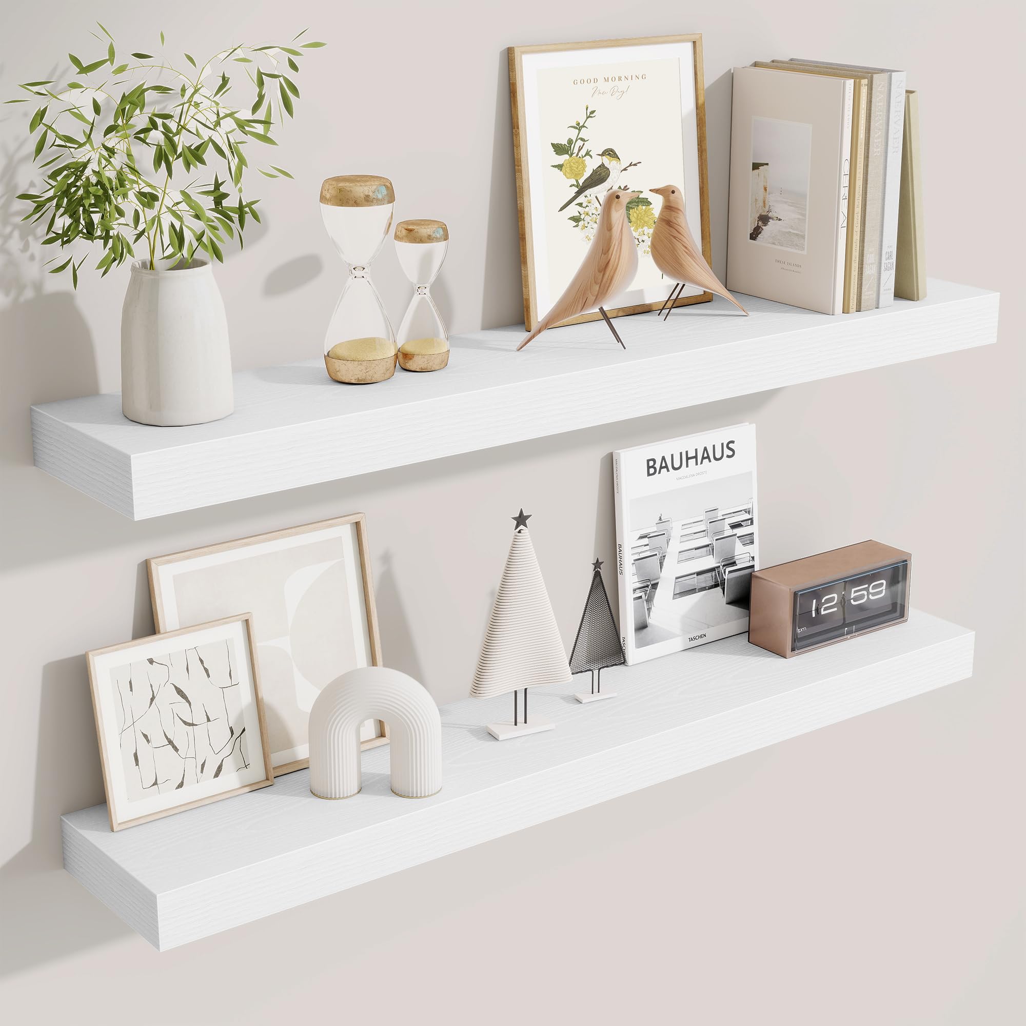 Fun Memories Floating Shelves Bathroom for Wall Mounted Shelves, 20 Inch Wood Shelf Set of 2, Home Storage & Display Decor, Walnut