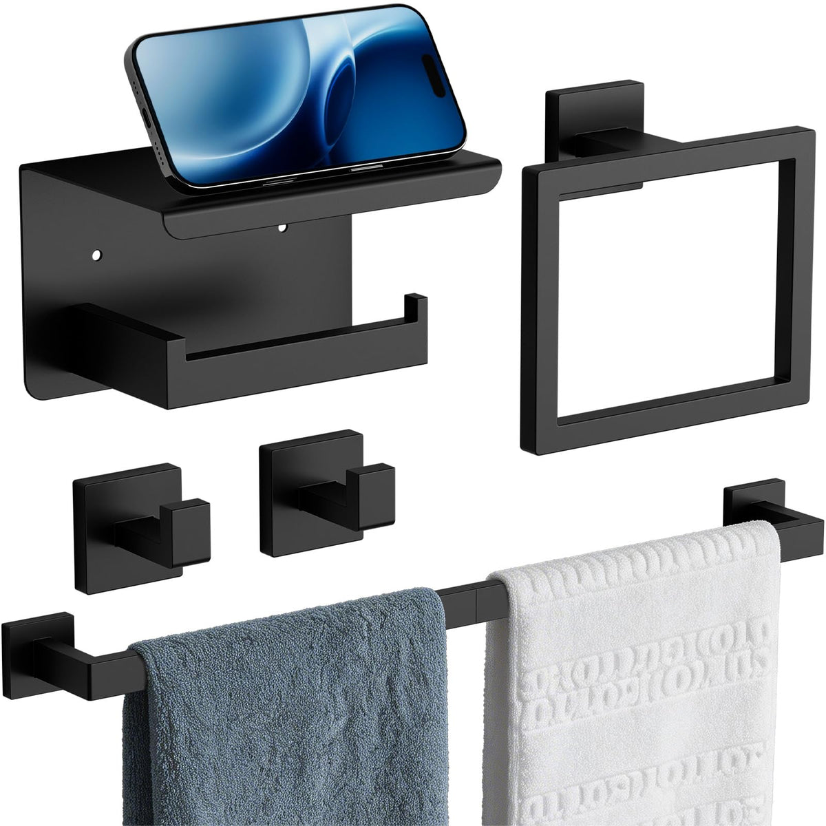 5-Piece Brushed Nickel Bathroom Towel Bar Set,24" Bathroom Hardware Kit