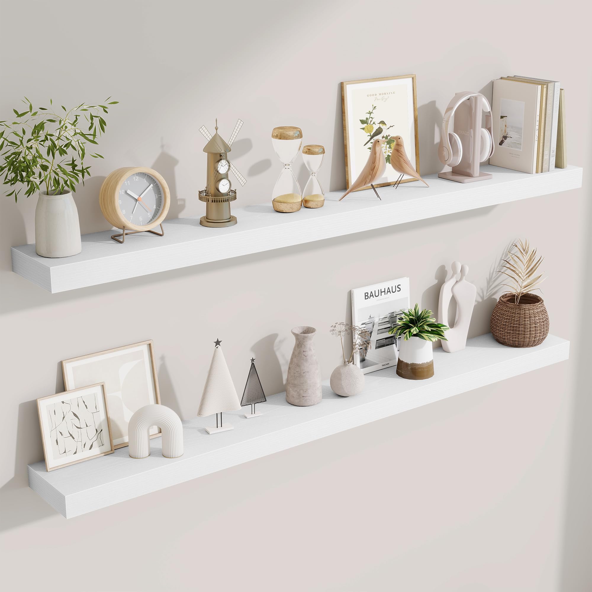 Fun Memories Floating Shelves Bathroom for Wall Mounted Shelves, 20 Inch Wood Shelf Set of 2, Home Storage & Display Decor, Walnut