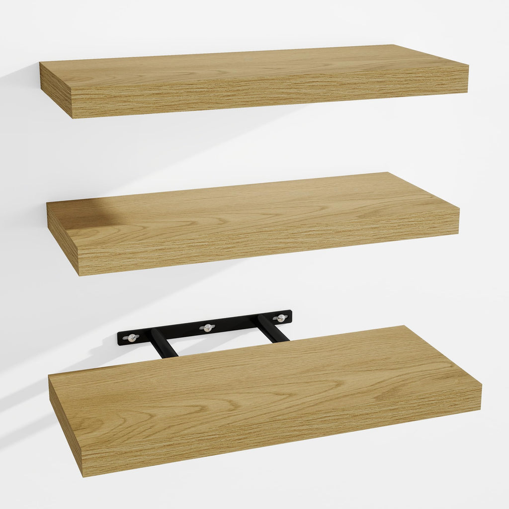 Venusmiles Bathroom Floating Shelves for Wall, 15" Wall Mounted Shelves with Invisible Brackets, 4 Small Wood Floating Wall Shelf Shelves for Living Room, Bedroom, Kitchen, Bathroom (Oak)