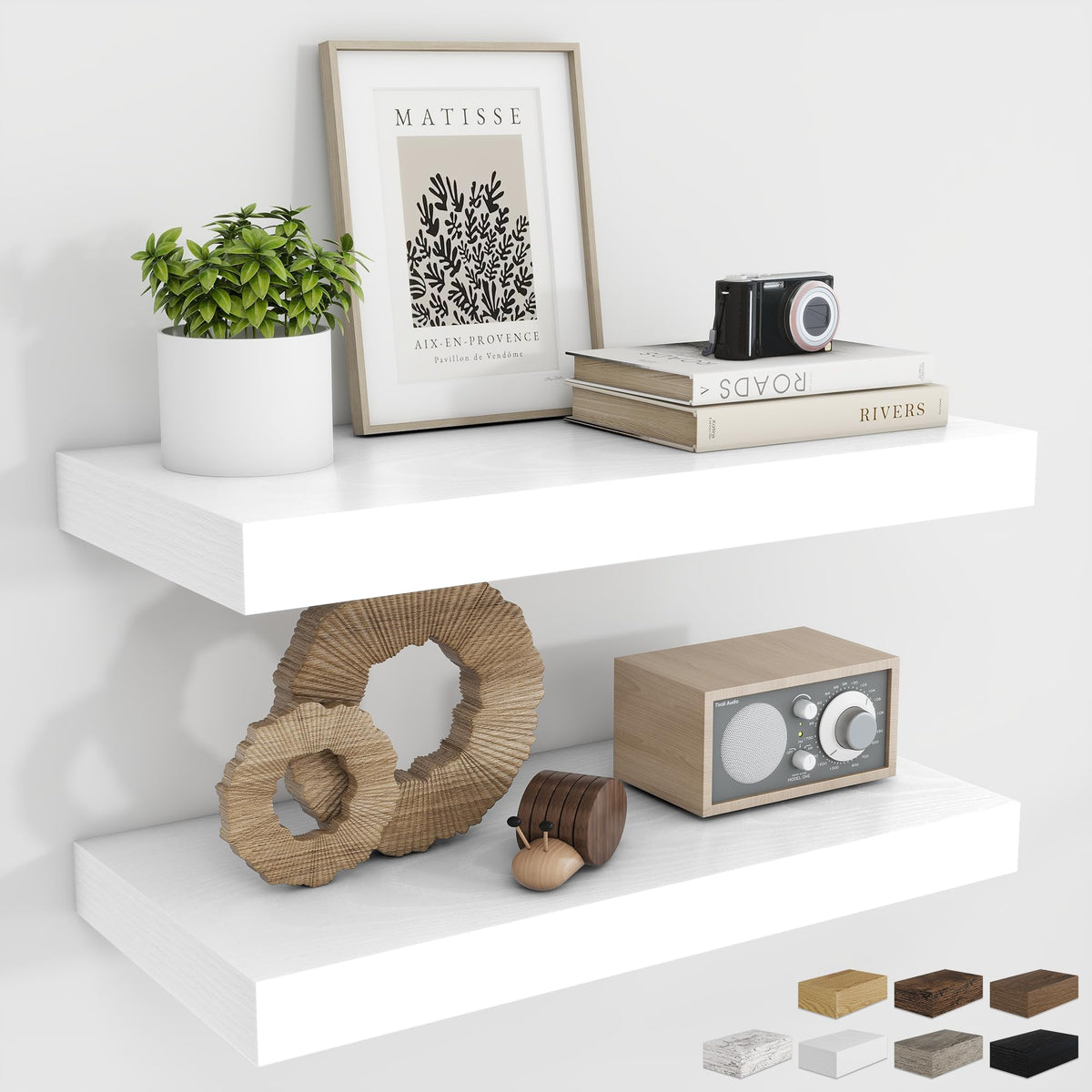 RICHFOCUS 28Inch Floating Shelves for Wall 2 Pack Shelves for Bedroom|Kitchen|Bathroom|Laundry Room Rustic Wood Wall Mounted Shelf with Invisible Brackets for Books|Storage|Decor, Oak