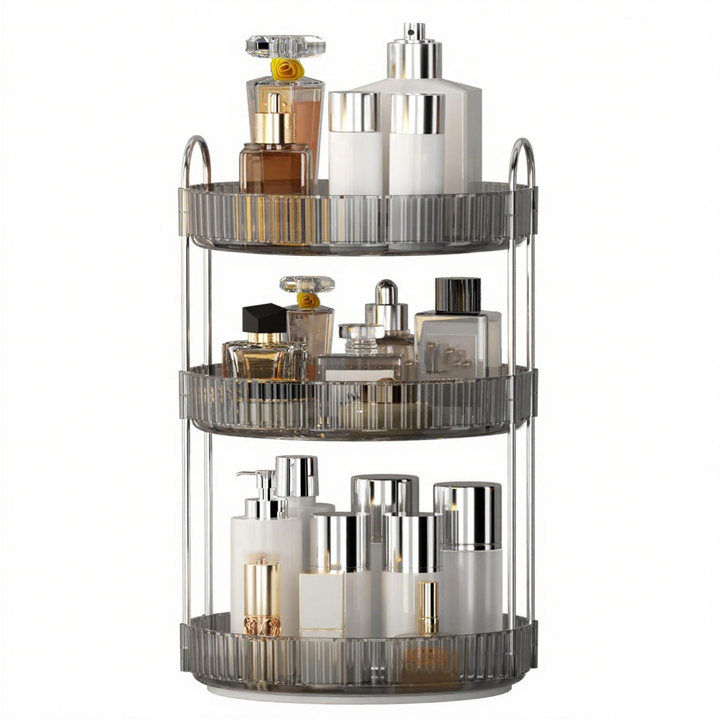YCIA&DONE 360 Rotating Makeup Organizer and Storage for Vanity Countertop 3 Tiers, High Capacity Cosmetic Skincare Perfume Organizers for Dresser Bathroom Lazy Susan (Smoky Gray)