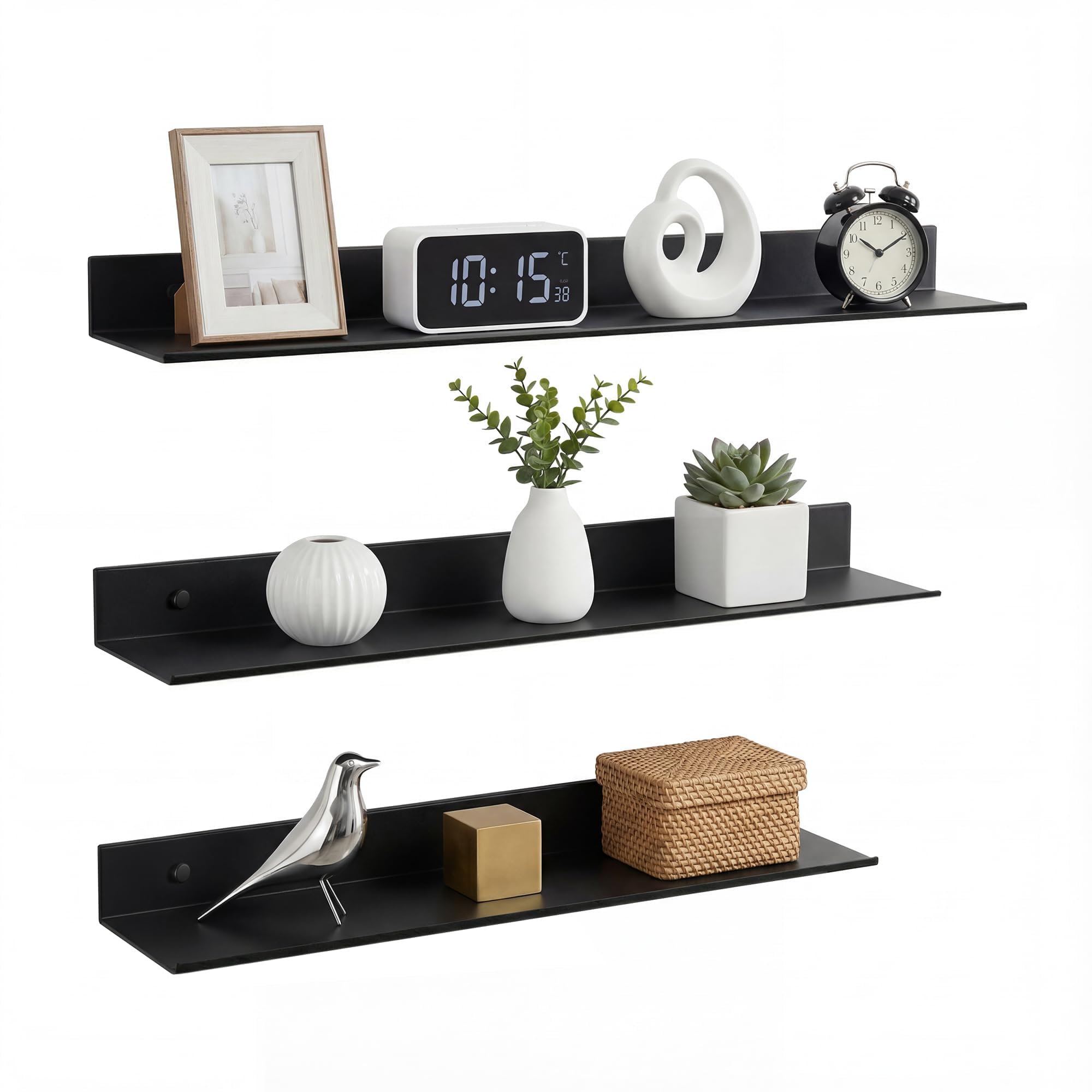 Z metnal Bathroom Shelf, Floating Shelves, Metal Display Wall Shelf, Aluminum, Wall Mounted, Matt Black,16 inch, 2 Pack