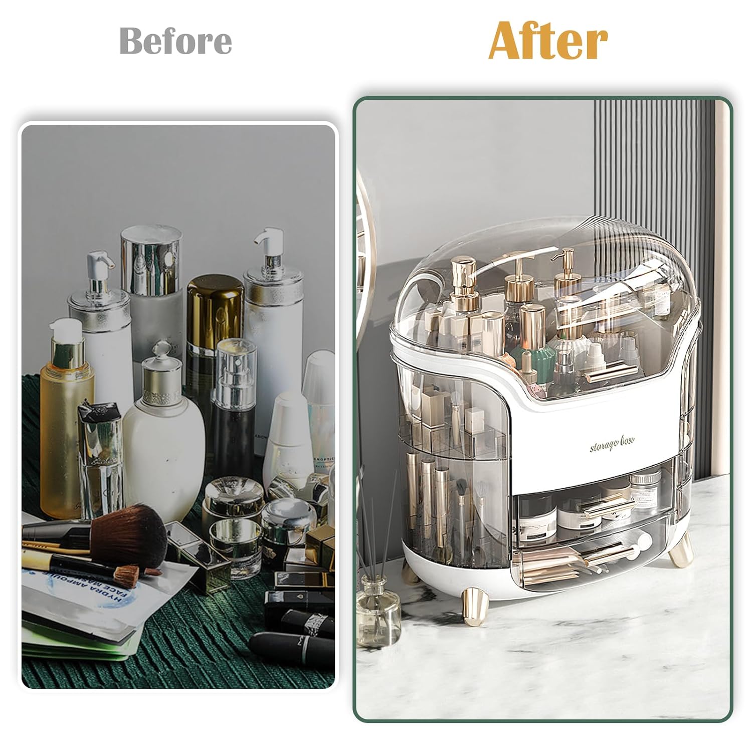 Makeup & Skincare Organizer Box for Countertop with Lid & Drawers, White