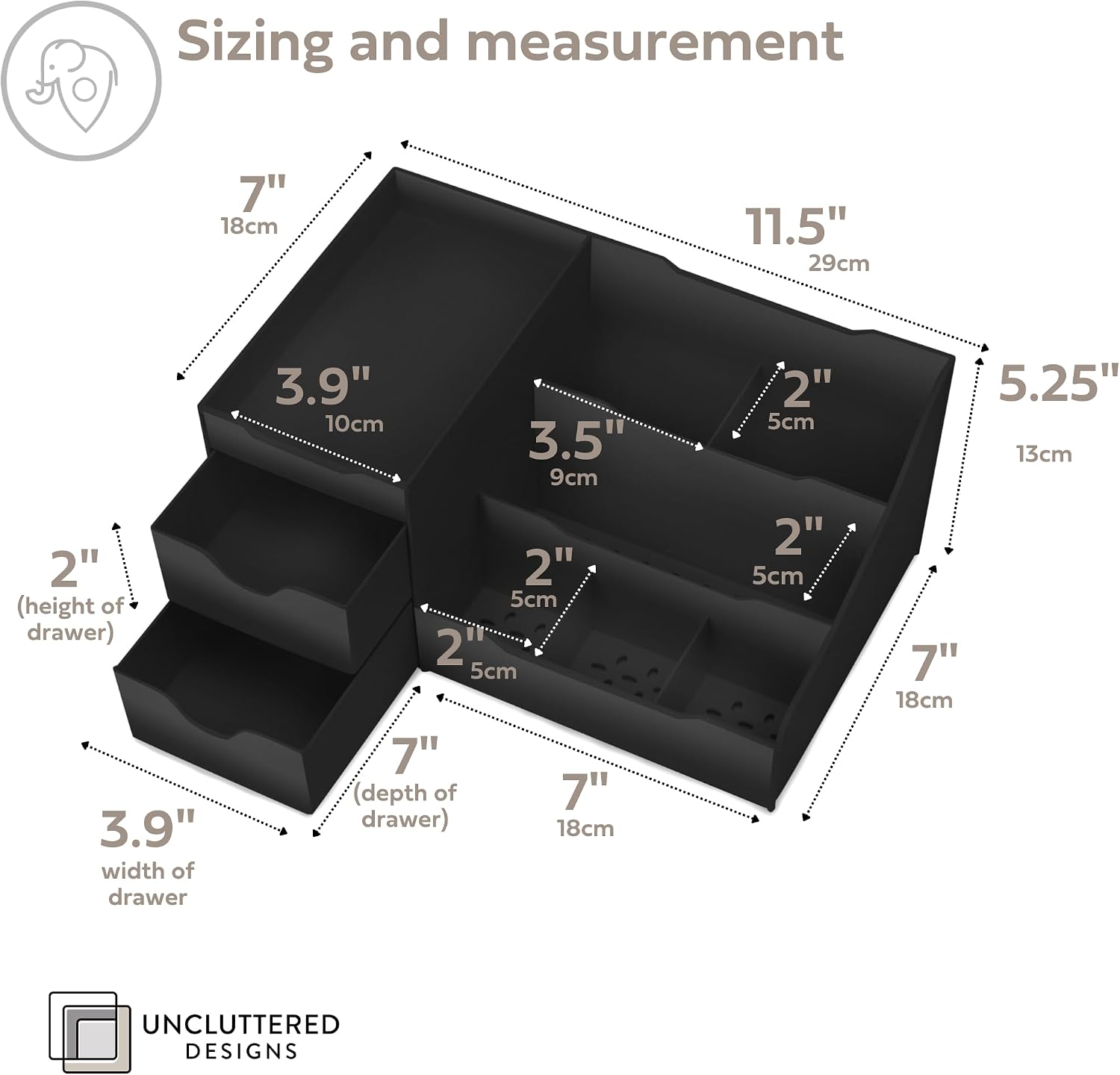 Uncluttered Designs Large Black Vanity Organizer - Countertop Mens Organizer With Drawers for Cologne, Deodorant, Beard, Shaving Lotion, Perfume & Skincare - Perfect for Bathroom & Bedroom Storage