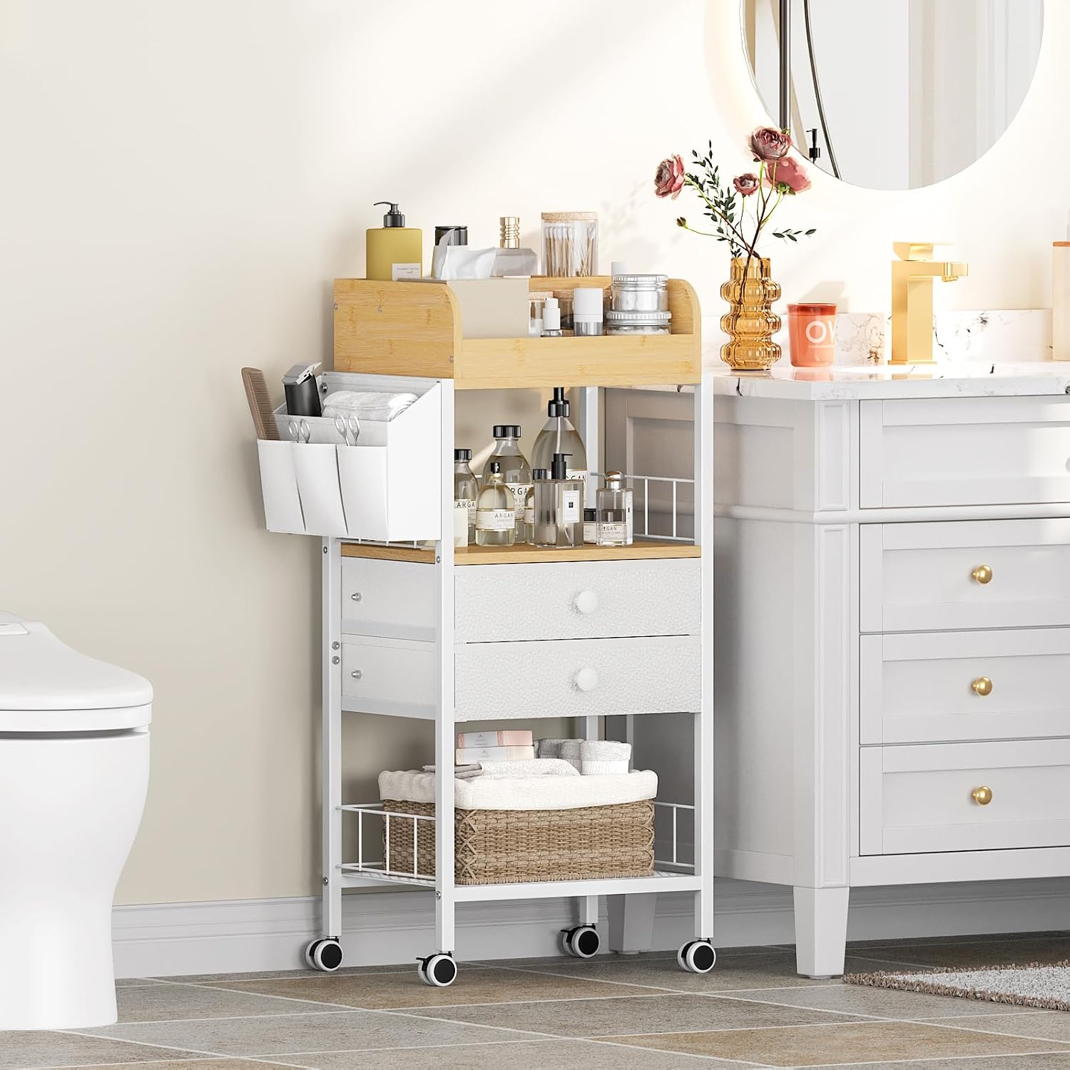 Snughome Makeup Organizer, Floor Skincare Organizers Cart with Drawers