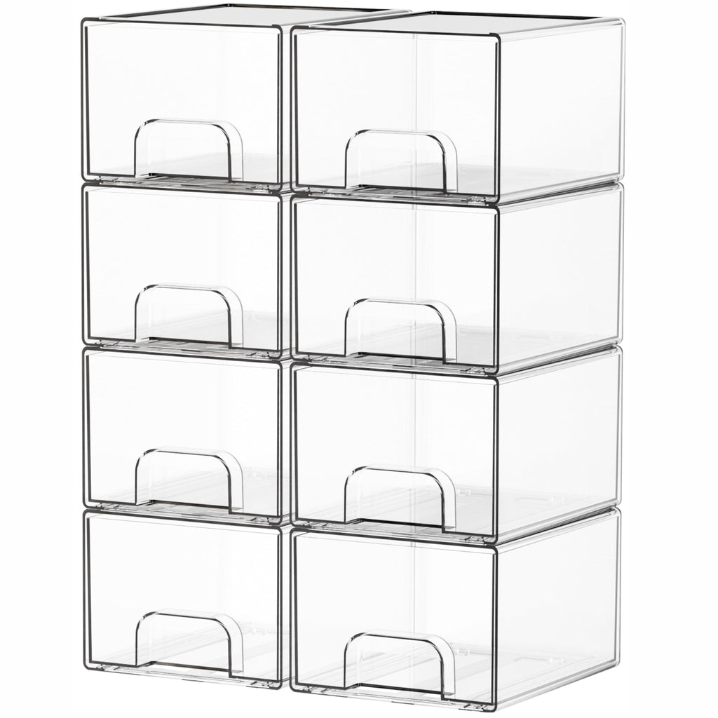 Yieach 4 Pack Clear Stackable Storage Drawers,4.4'' Tall Acrylic Drawer Containers for Organizing,Bathroom Organizers and Storage Bin Box,Plastic Makeup,Medicine Organizer Bins for Cabinet,Undersink