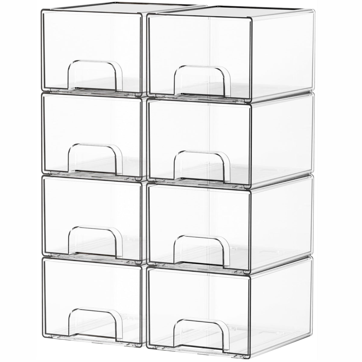 Yieach 4 Pack Clear Stackable Storage Drawers,4.4'' Tall Acrylic Drawer Containers for Organizing,Bathroom Organizers and Storage Bin Box,Plastic Makeup,Medicine Organizer Bins for Cabinet,Undersink
