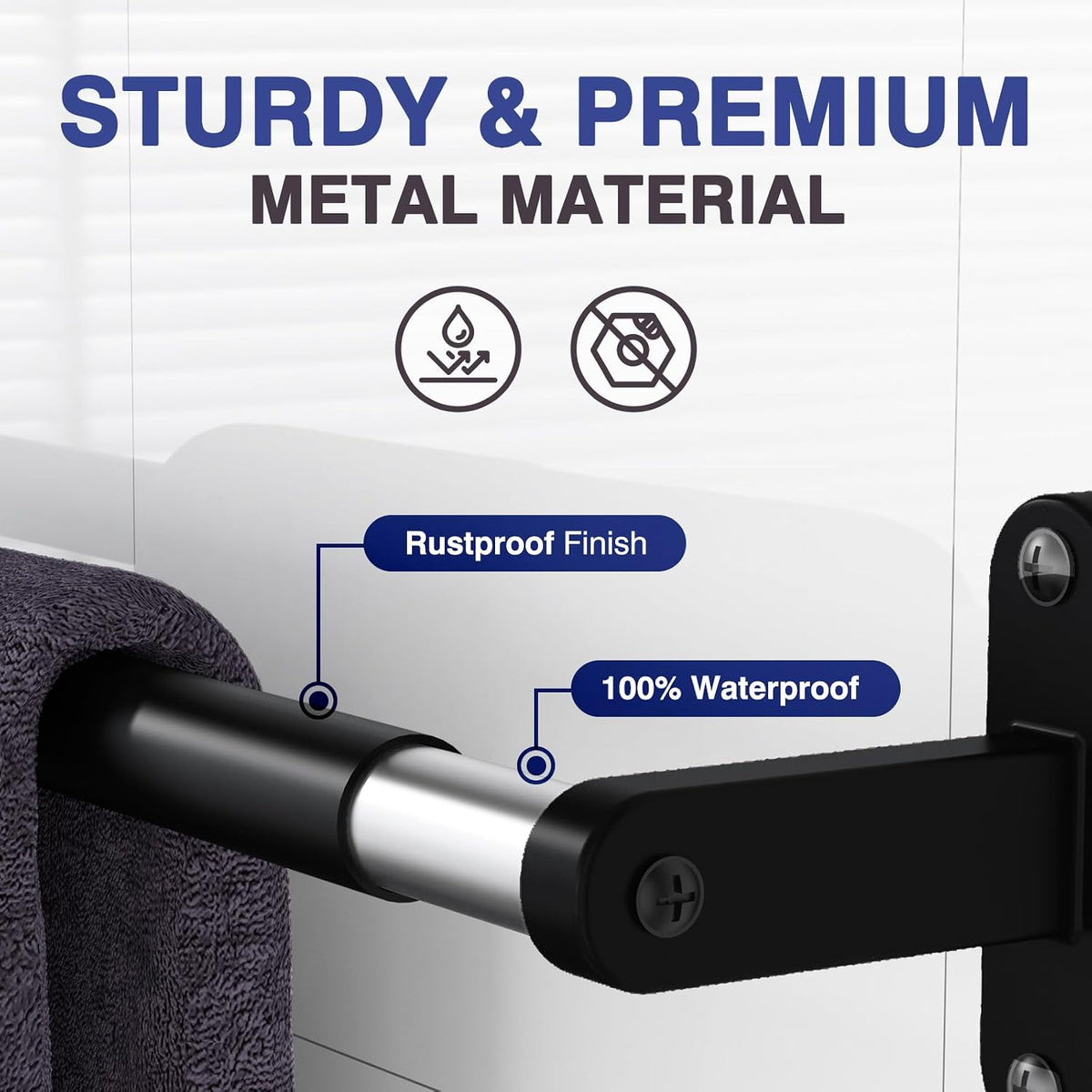 Powools Matte Black 24" Towel Rack, Rustproof Wall Mounted Towel Bar
