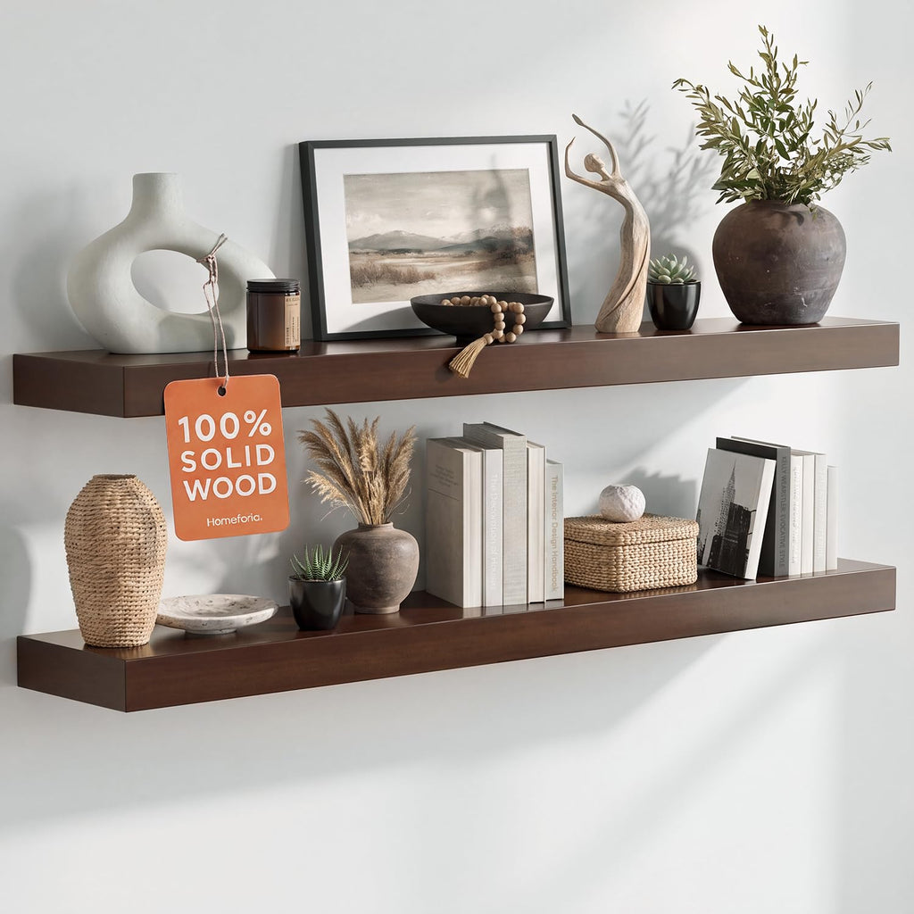 Homeforia 24 Inch Floating Shelves, High-End Solid Pine Wood, Set of 2